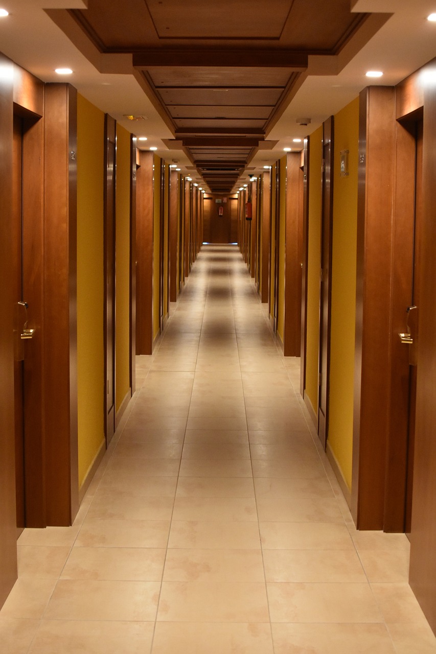 hallway, hotel, building